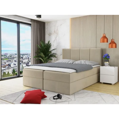 MIRJAN24 Boxspringbett REBOS in Beige, Liegefläche 140x200 cm – mit Bettkasten, Bonellfederkern